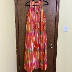 Orange Multicolored maxi dress with tie waist